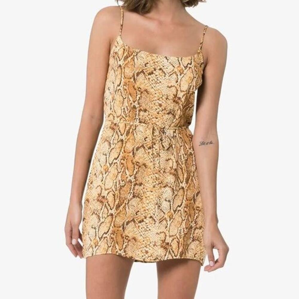 Reformation Snake Print Mini Dress in Tan and Brown